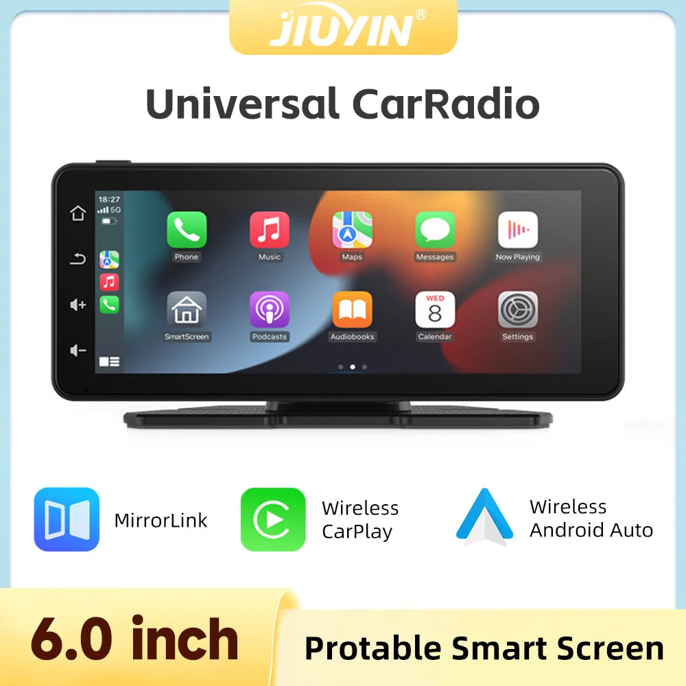 6-Inch Wireless CarPlay & Android Auto Portable GPS Navigation Screen | Universal Touch Multimedia Car Radio