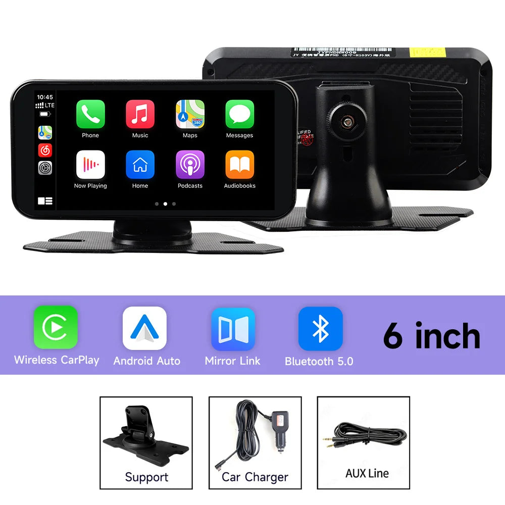 6-Inch Wireless CarPlay & Android Auto Portable GPS Navigation Screen | Universal Touch Multimedia Car Radio