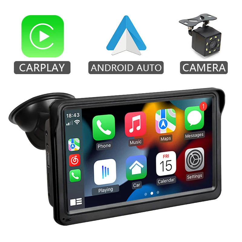 Hippcron 7" Portable Car Multimedia Screen with Wireless CarPlay & Android Auto – Universal Touch Display Player