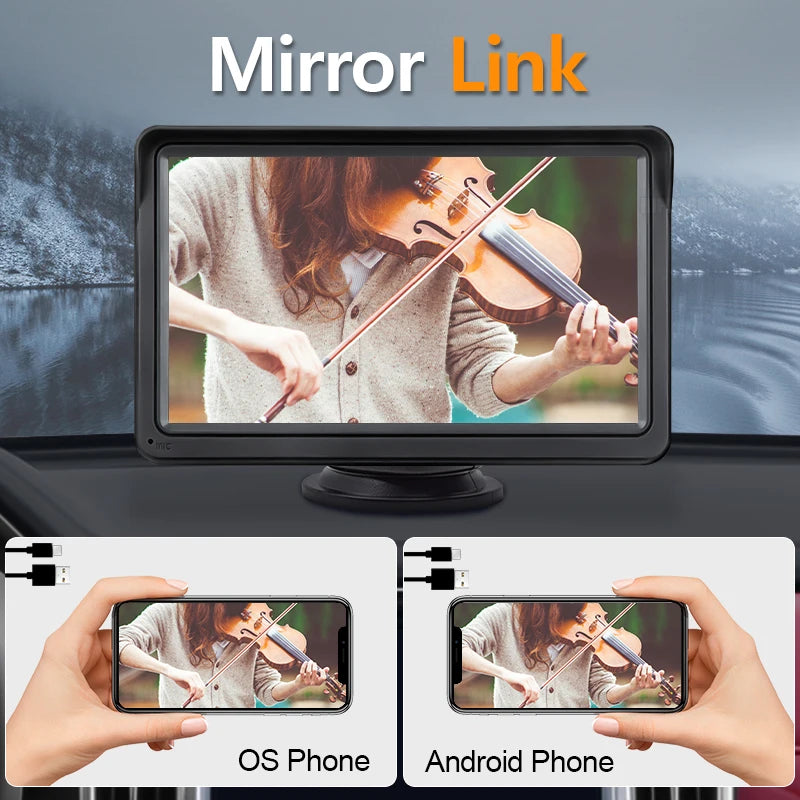 Hippcron 7" Portable Car Multimedia Screen with Wireless CarPlay & Android Auto – Universal Touch Display Player