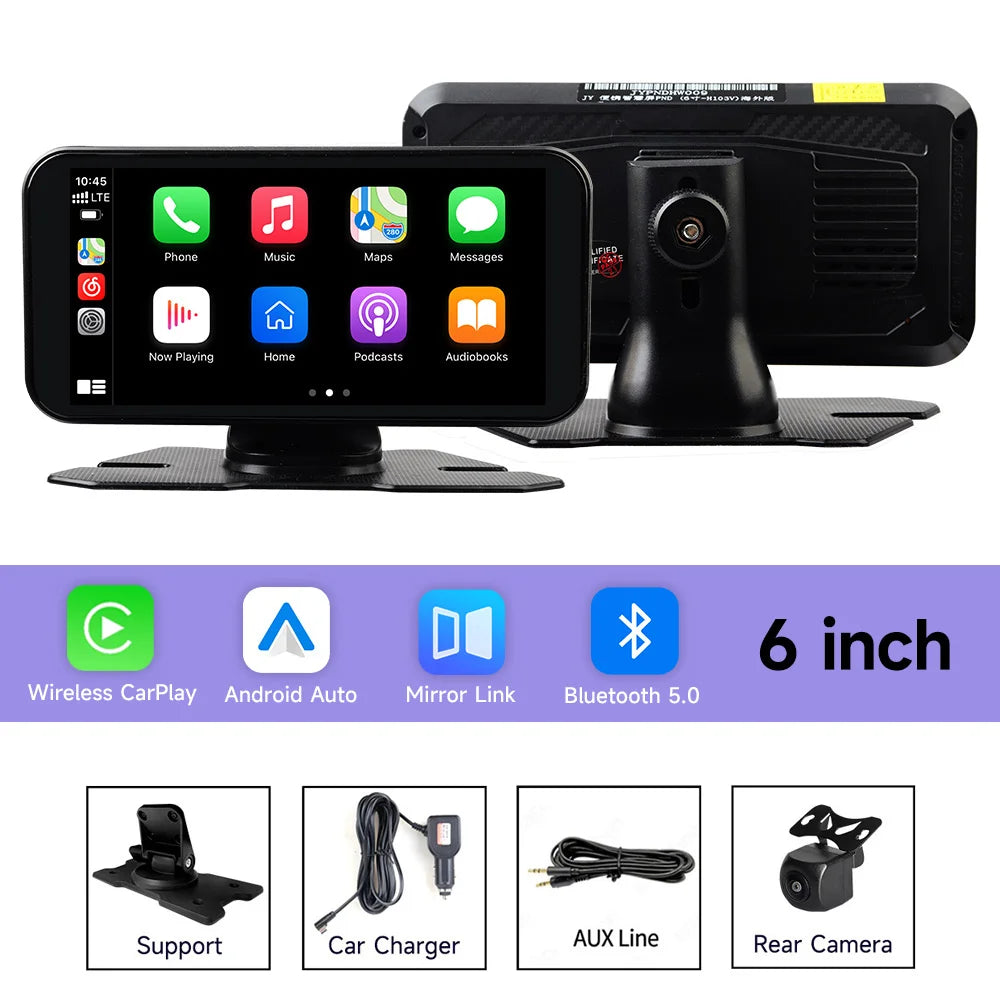 6-Inch Wireless CarPlay & Android Auto Portable GPS Navigation Screen | Universal Touch Multimedia Car Radio